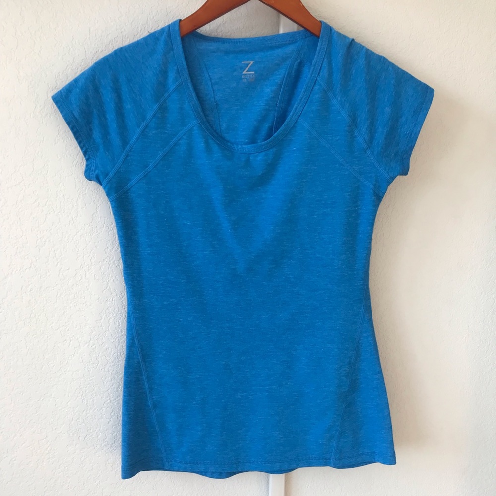 Zella Short Sleeve Tee Workout Top Blue Scoop Neck